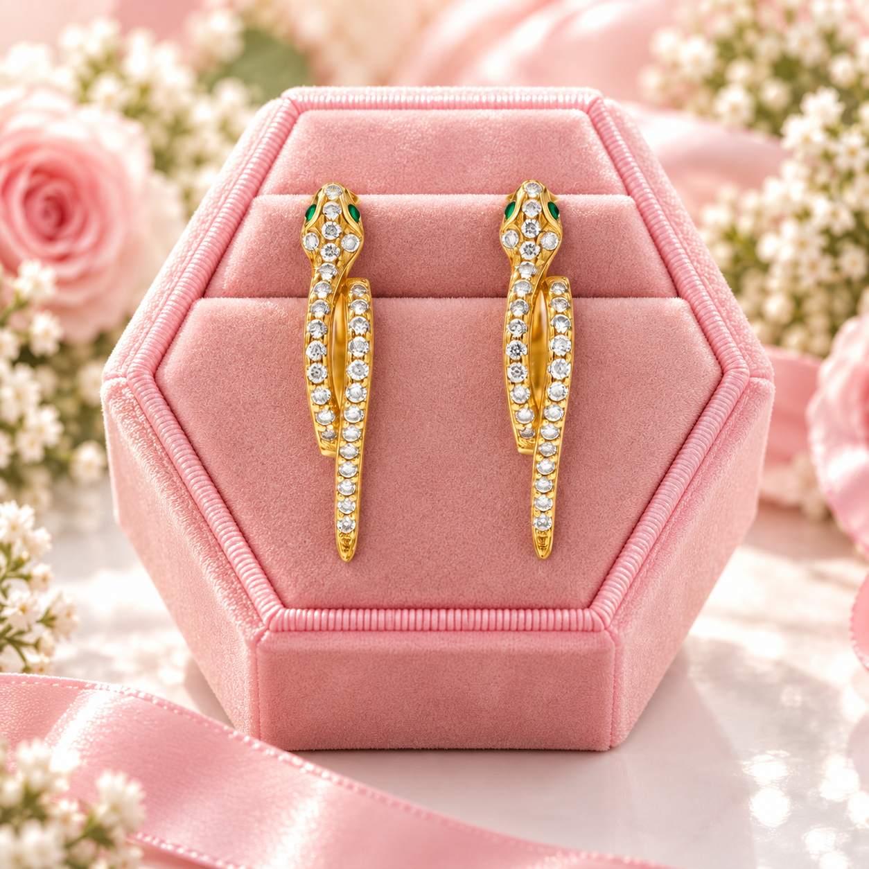 Round Diamond Option Snake Earrings-Black Diamonds New York