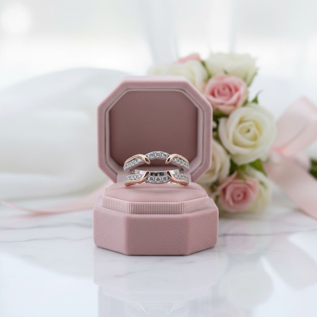 Round Diamond Option Rose Gold Accent Ring Enhancer-Black Diamonds New York
