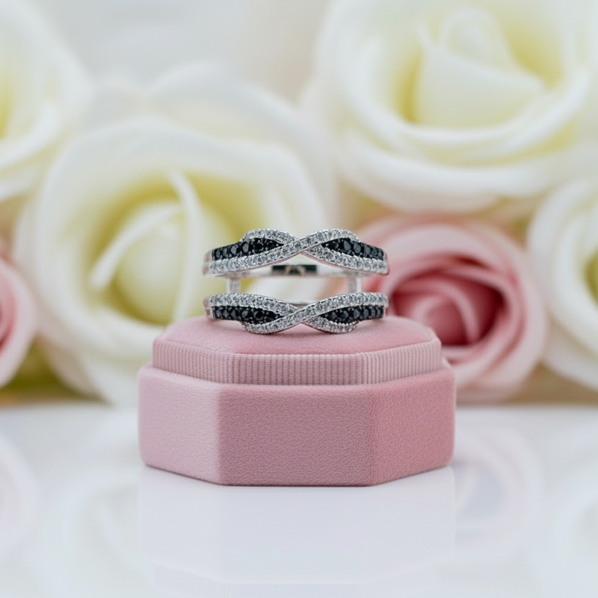 Round Diamond Twist Design Ring Enhancer-Black Diamonds New York