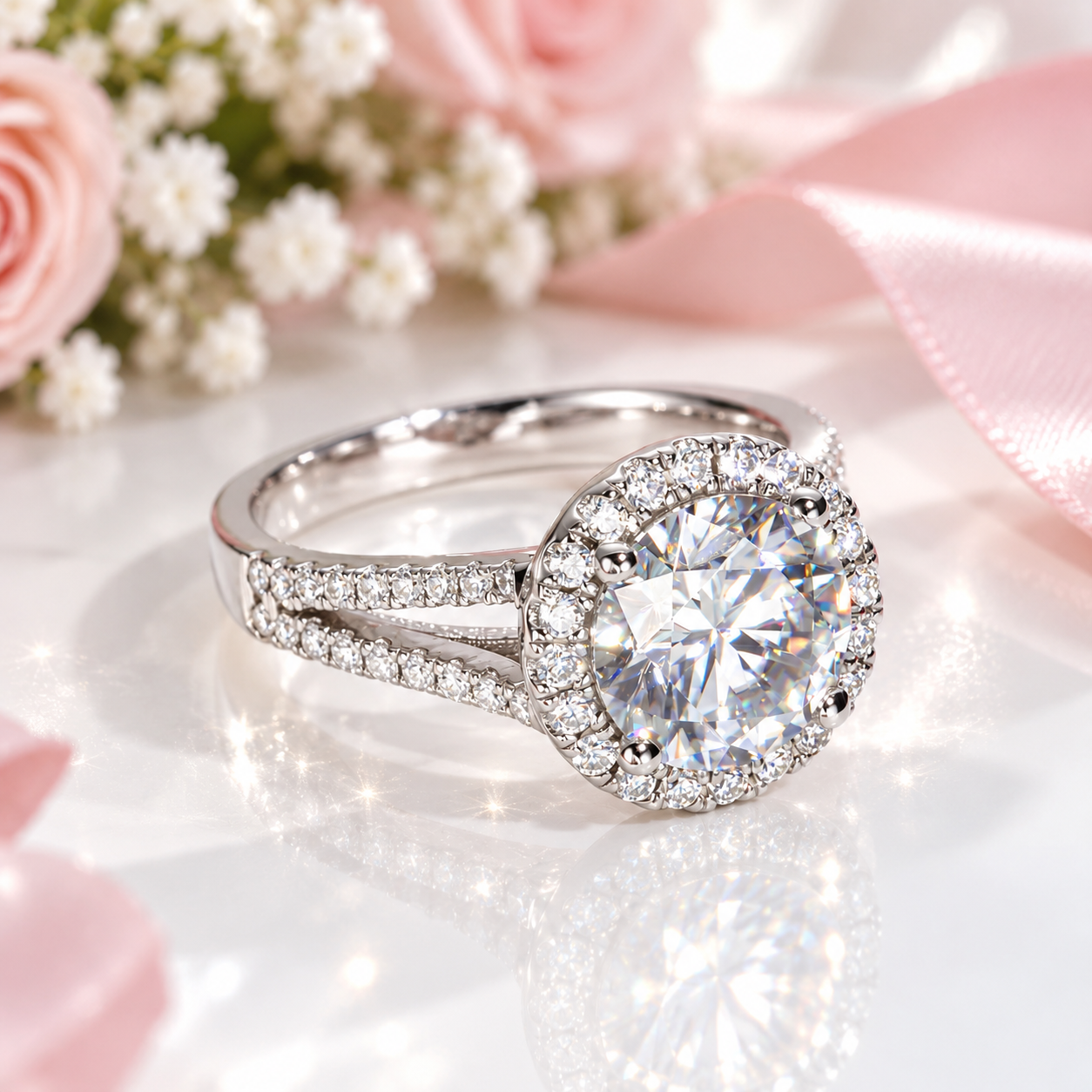 Round Halo Diamond Option Engagement Ring-Black Diamonds New York