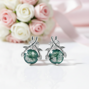 Round Moss Agate Branch Style Stud Earrings-Black Diamonds New York