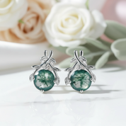Round Moss Agate Branch Style Stud Earrings-Black Diamonds New York