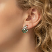 Round Moss Agate Branch Style Stud Earrings-Black Diamonds New York