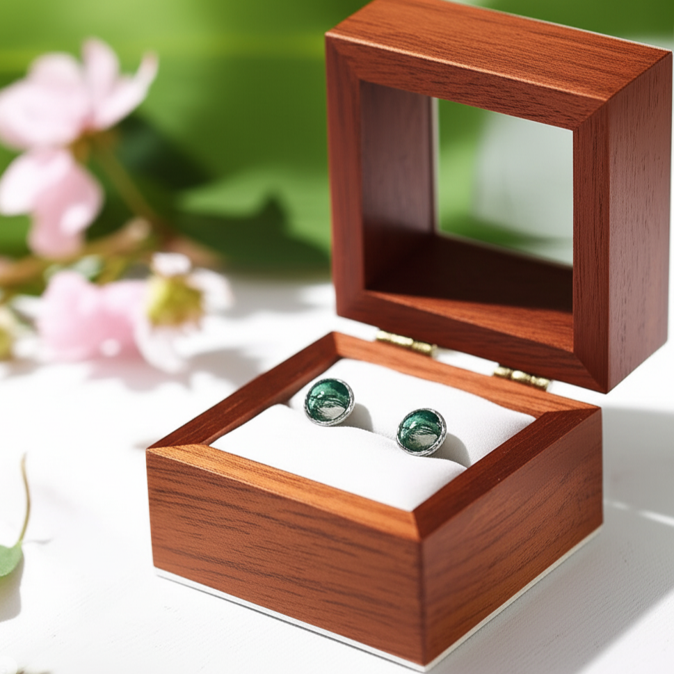 Round Moss Agate Classic Stud Earrings-Black Diamonds New York