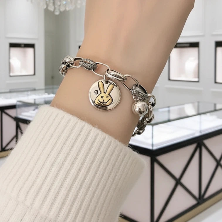Round Rabbit's Head Bracelet-Black Diamonds New York