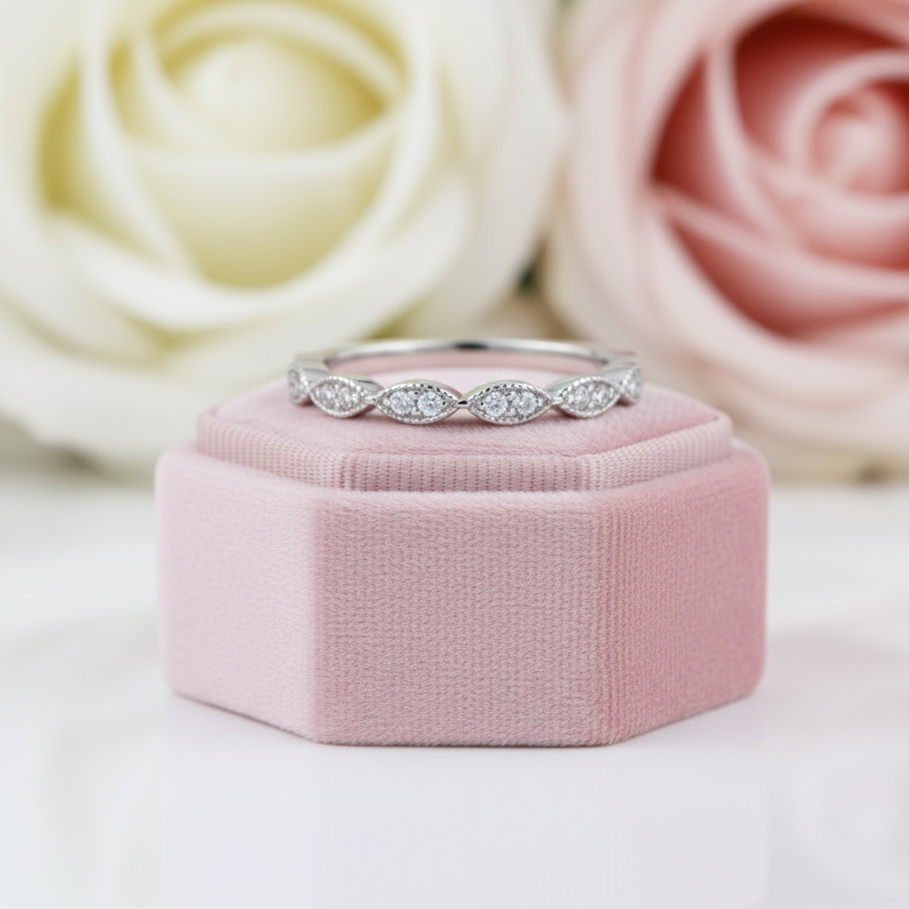 Round Scalloped Diamond Stackable Ring Band-Black Diamonds New York