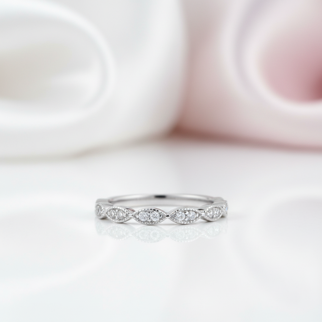 Round Scalloped Diamond Option Stackable Ring Band-Black Diamonds New York