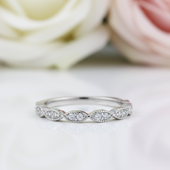 Round Scalloped Diamond Stackable Ring Band-Black Diamonds New York