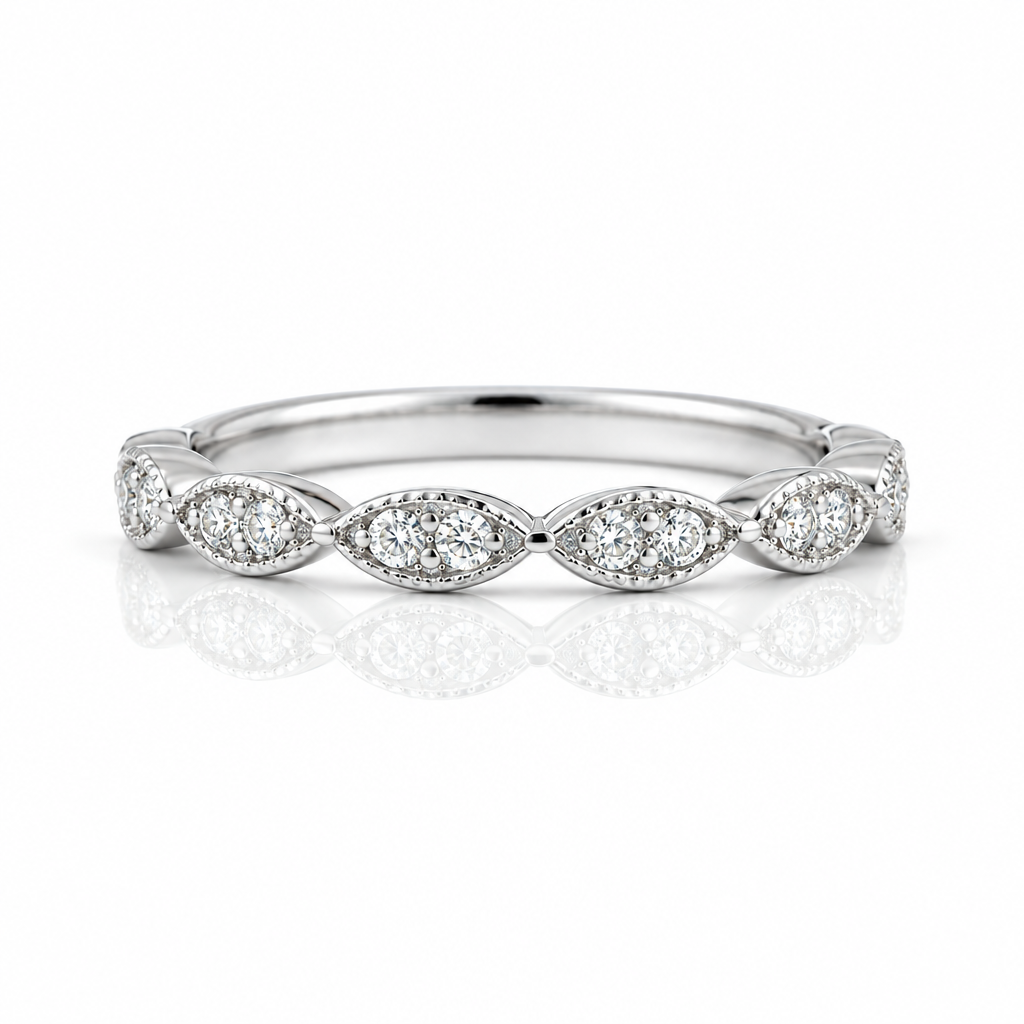 Round Scalloped Diamond Option Stackable Ring Band-Black Diamonds New York