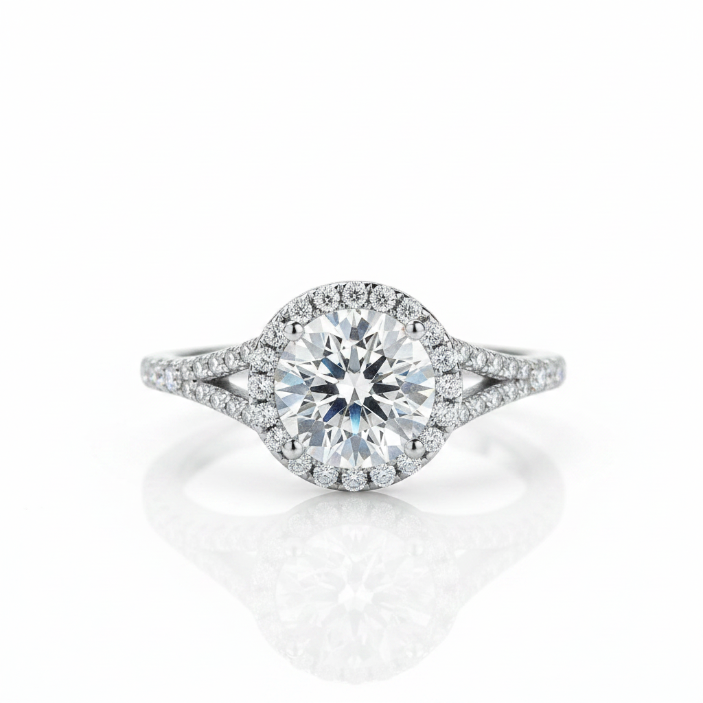 Round Split Shank Halo Diamond Option Engagement Ring-Black Diamonds New York