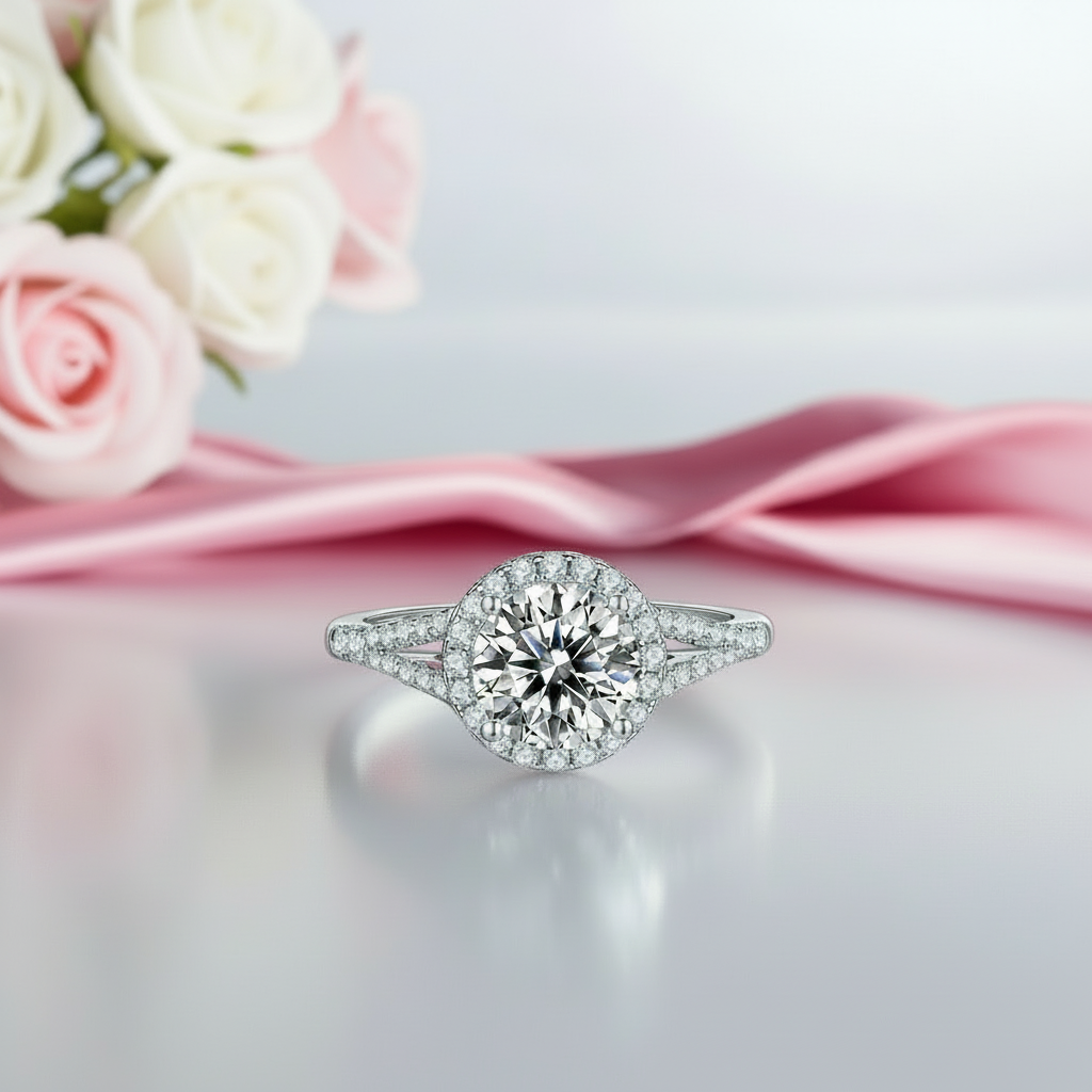 Round Split Shank Halo Diamond Engagement Ring-Black Diamonds New York