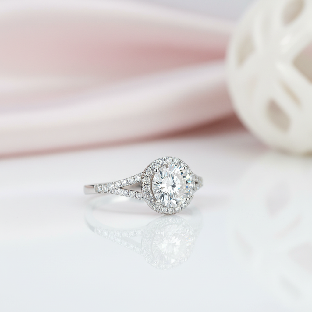 Round Split Shank Halo Diamond Option Engagement Ring-Black Diamonds New York