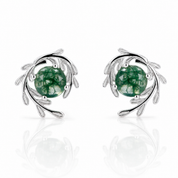 Round cut Natural Green Moss Agate Plant Inspired Anniversary Earrings-Black Diamonds New York