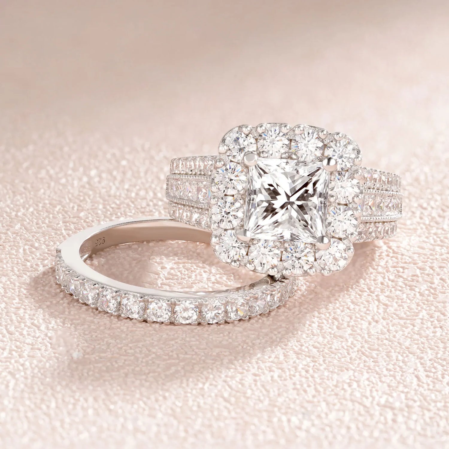 Luxurious Princess Cut Halo EVN Stone Engagement Set-Black Diamonds New York