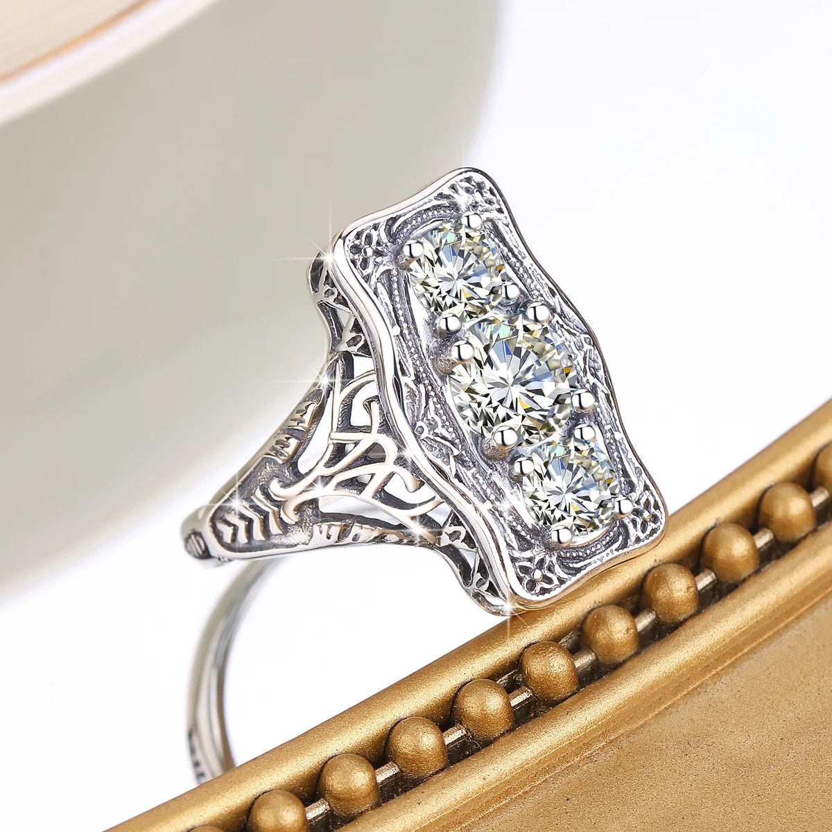 Unique 3 Stone Diamond Engagement Ring-Black Diamonds New York