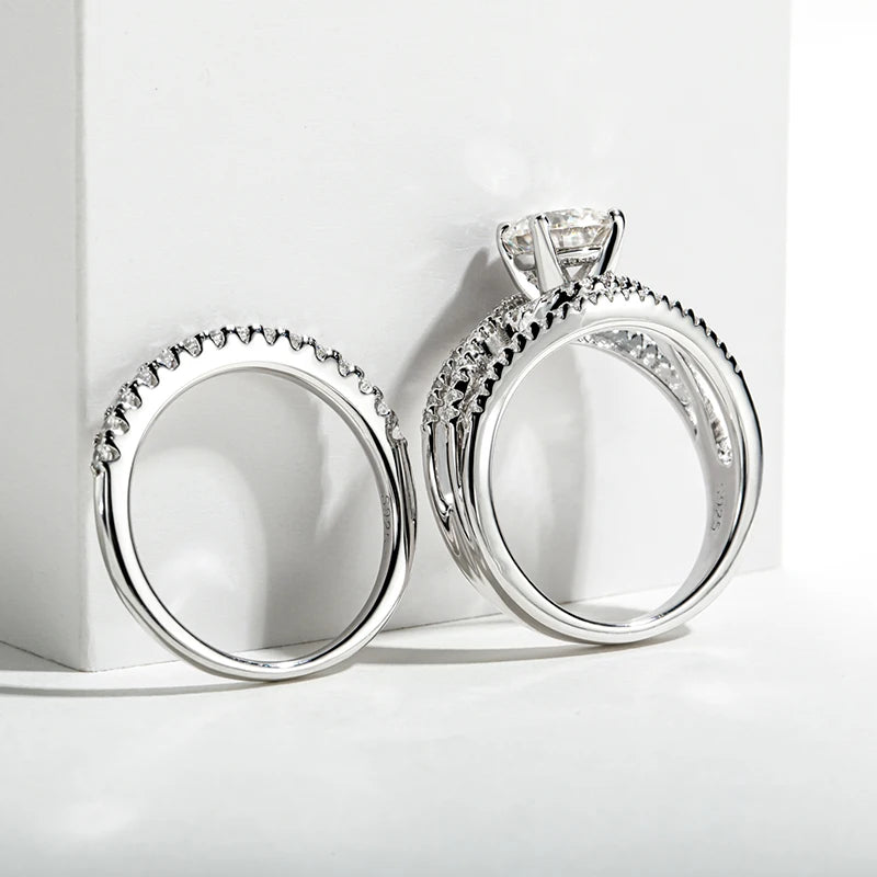 1.2 Ct Round Moissanite Engagement Ring Set-Black Diamonds New York