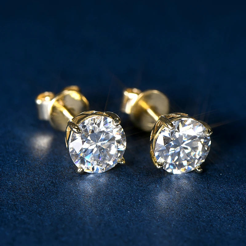14K Yellow Gold 0.8 Ct Sparkling Moissanite Stud Earrings-Black Diamonds New York