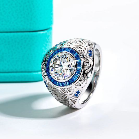 3.0 Ct Moissanite Vintage Mens Engagement Ring-Black Diamonds New York