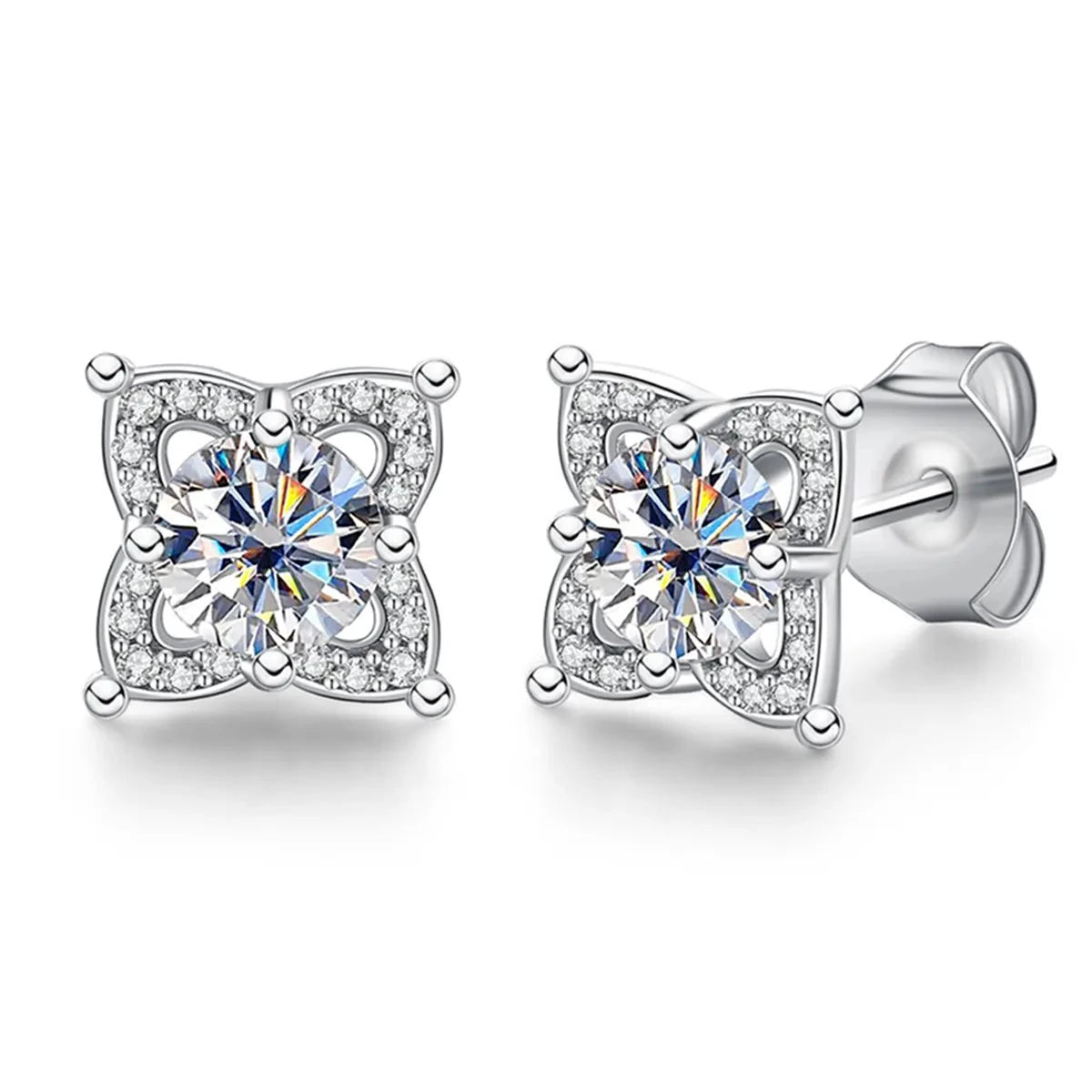 0.5 Ct Round Moissanite Diamond Flower Stud Earrings-Black Diamonds New York