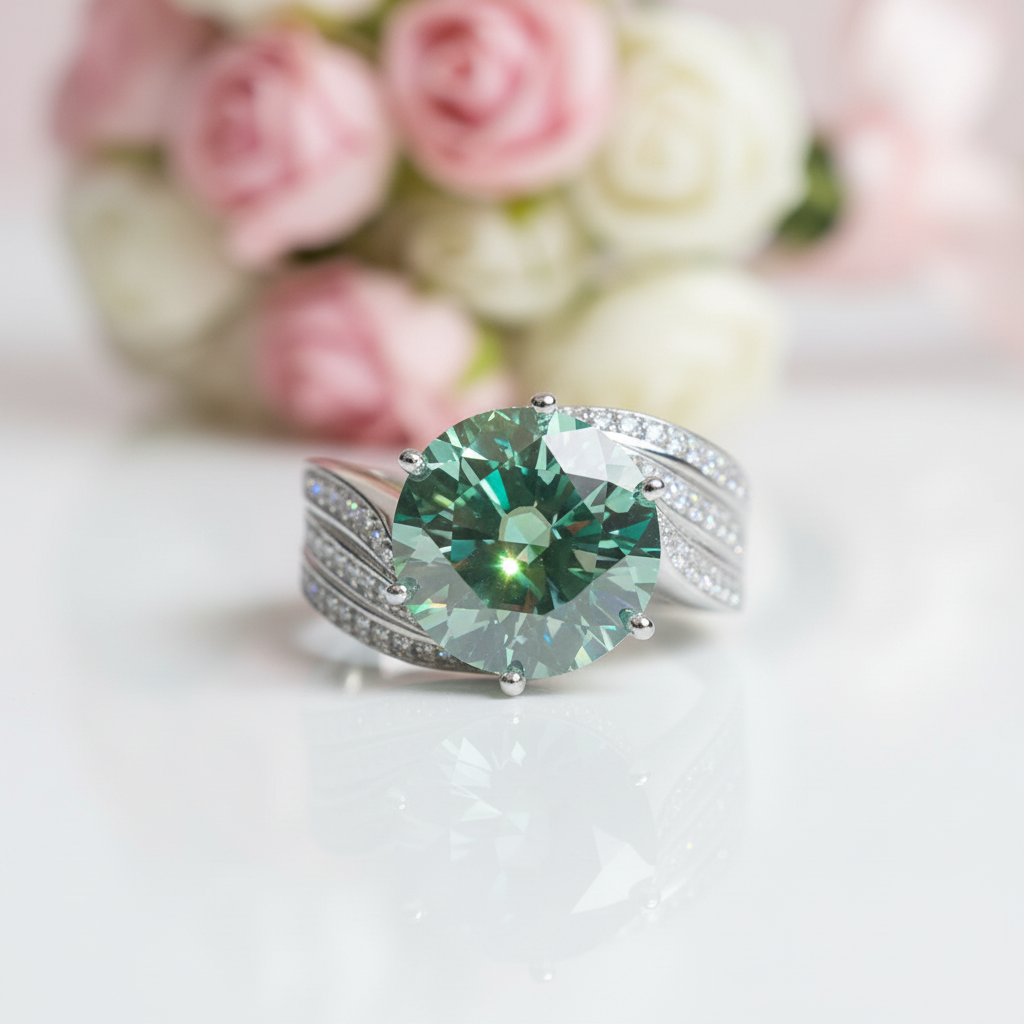 5ct Green Diamond Wedding Ring-Black Diamonds New York