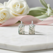 Unique Emerald Cut Natural Moss Agate Jewelry Set-Black Diamonds New York