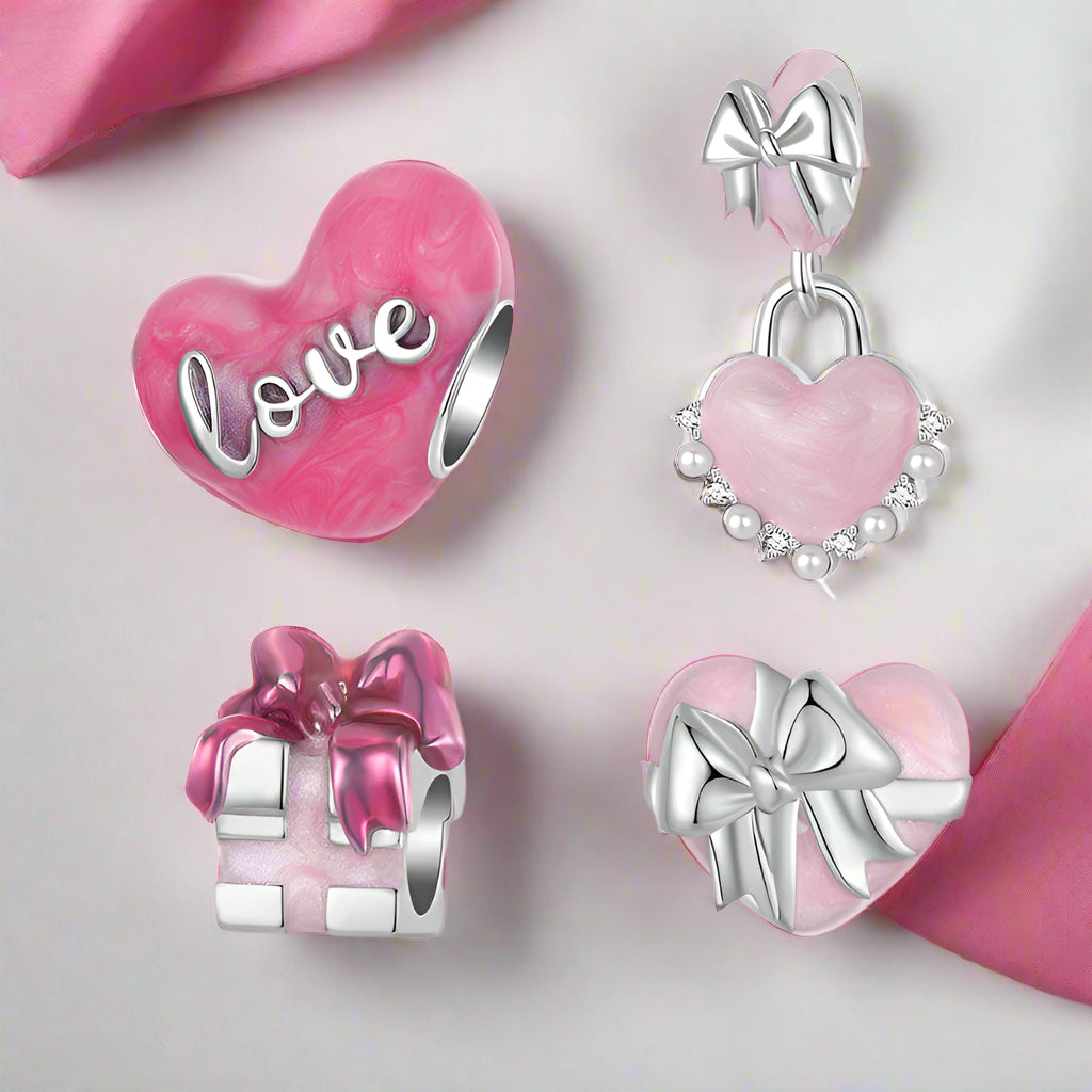 Pink Heart Love with Bow-knot Charm-Black Diamonds New York