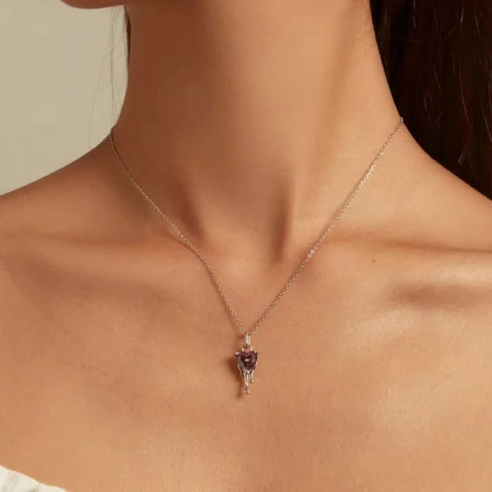 Heart-Cut Created Diamond with Drip Design Necklace & Earrings Jewelry Set-Black Diamonds New York