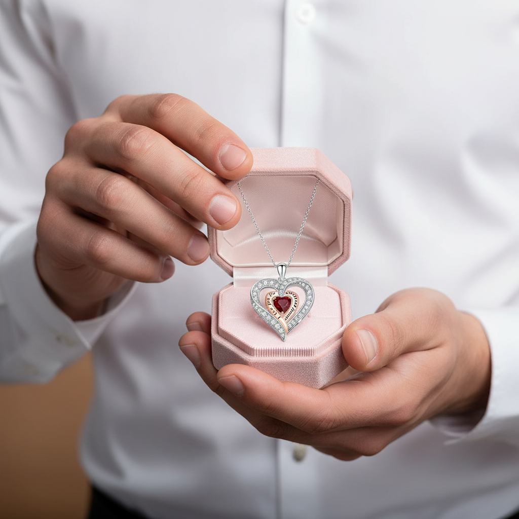 Birthstone Heart Pendant Necklace-Black Diamonds New York