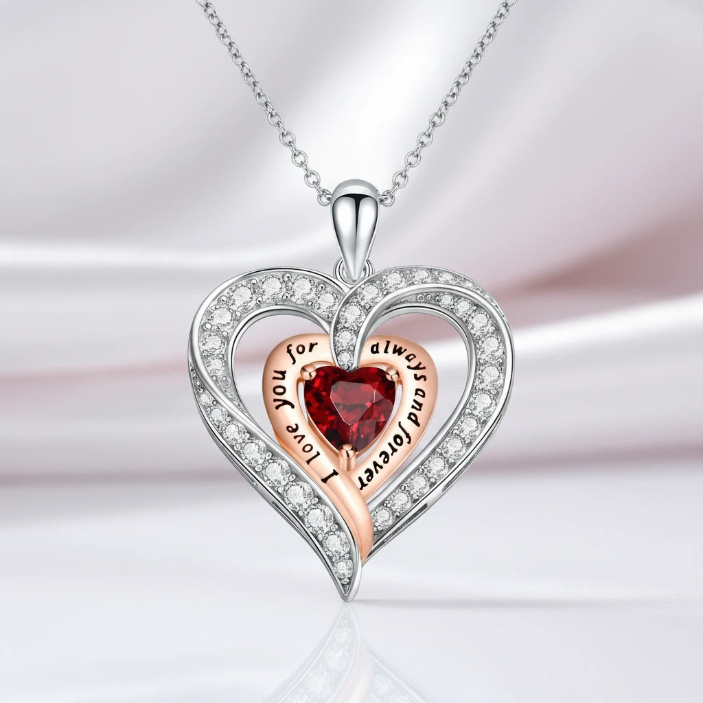 Birthstone Heart Pendant Necklace-Black Diamonds New York