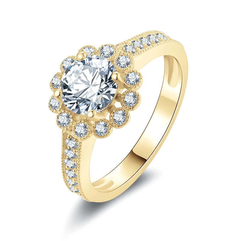 10K Solid Gold 1.0 Ct Moissanite Flower Engagement Ring-Black Diamonds New York
