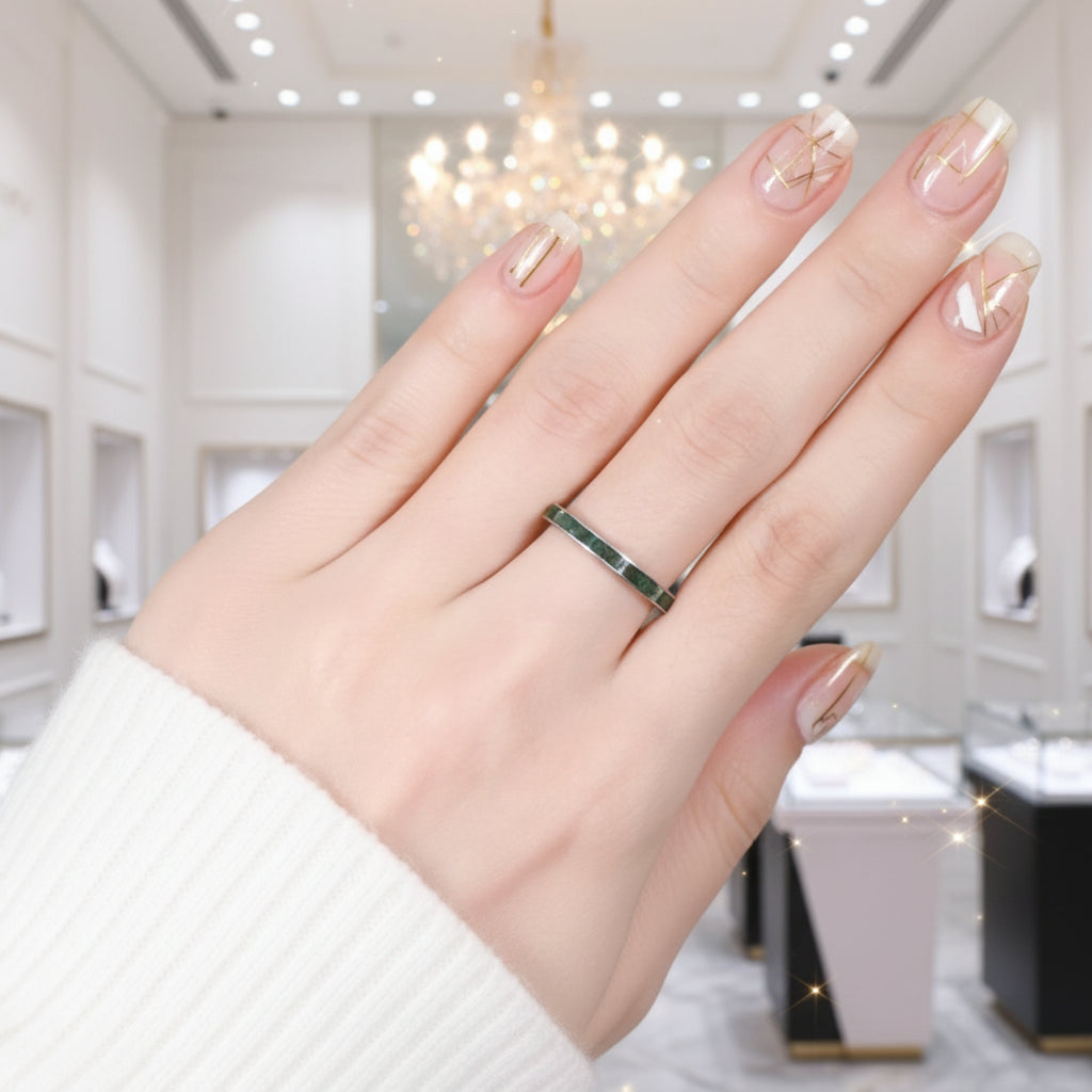 2*4mm Natural Moss Agate Wedding Band-Black Diamonds New York