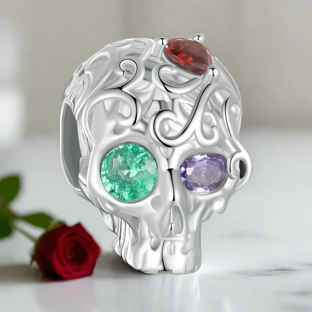 Vintage Patterned Skull Charm-Black Diamonds New York