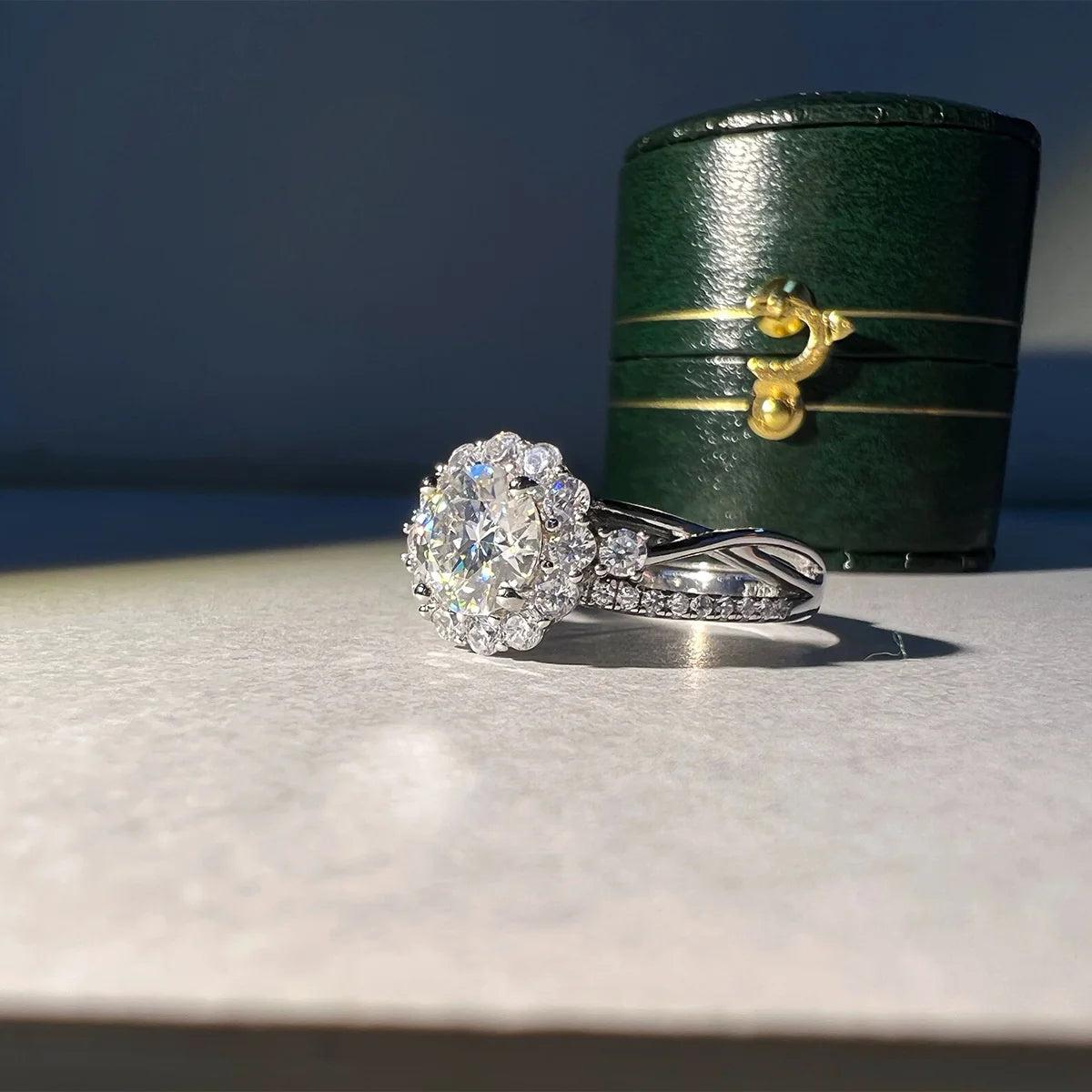 Double Shank 1.0 Ct Round Cut Diamond Halo Engagement Ring-Black Diamonds New York