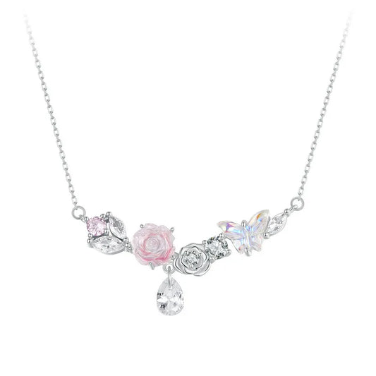 Diamond Necklace with Flower & Butterfly-Black Diamonds New York