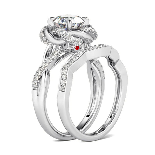 3.0 Ct Round Diamond Twist Floral Engagement Ring Set-Black Diamonds New York