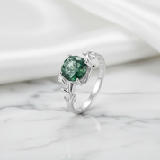 Unique Olive Branch Moss Agate Natural Adjustable Promise Ring-Black Diamonds New York