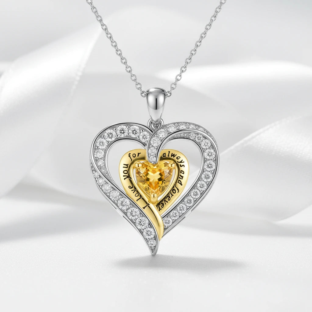 Birthstone Heart Pendant Necklace-Black Diamonds New York