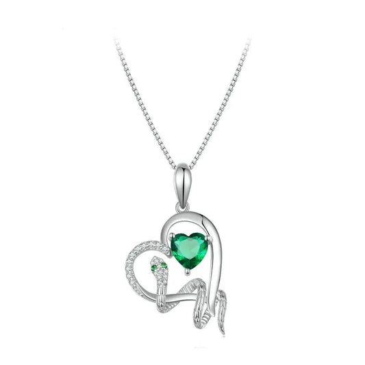 Green Heart Diamond Pendant Necklace with Snake Intertwine-Black Diamonds New York
