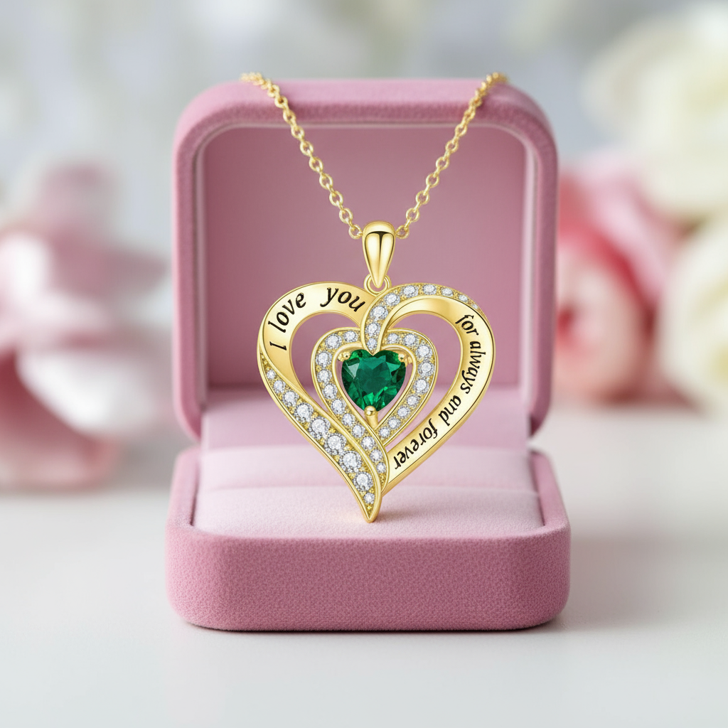 Heart-cut Gemstone I Love You Engraved Heart-shaped Birthstone Necklace-Black Diamonds New York