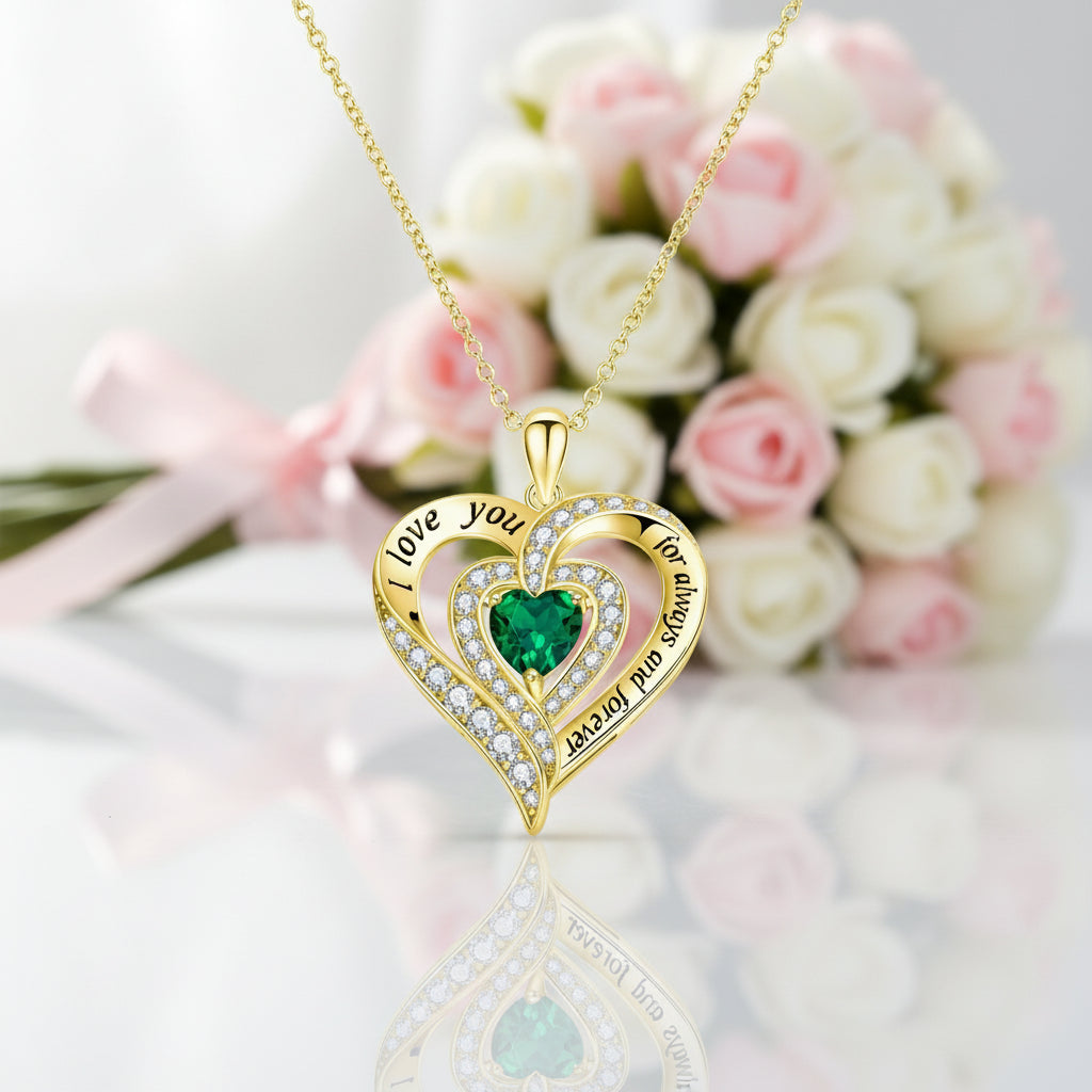 Heart-cut Gemstone I Love You Engraved Heart-shaped Birthstone Necklace-Black Diamonds New York