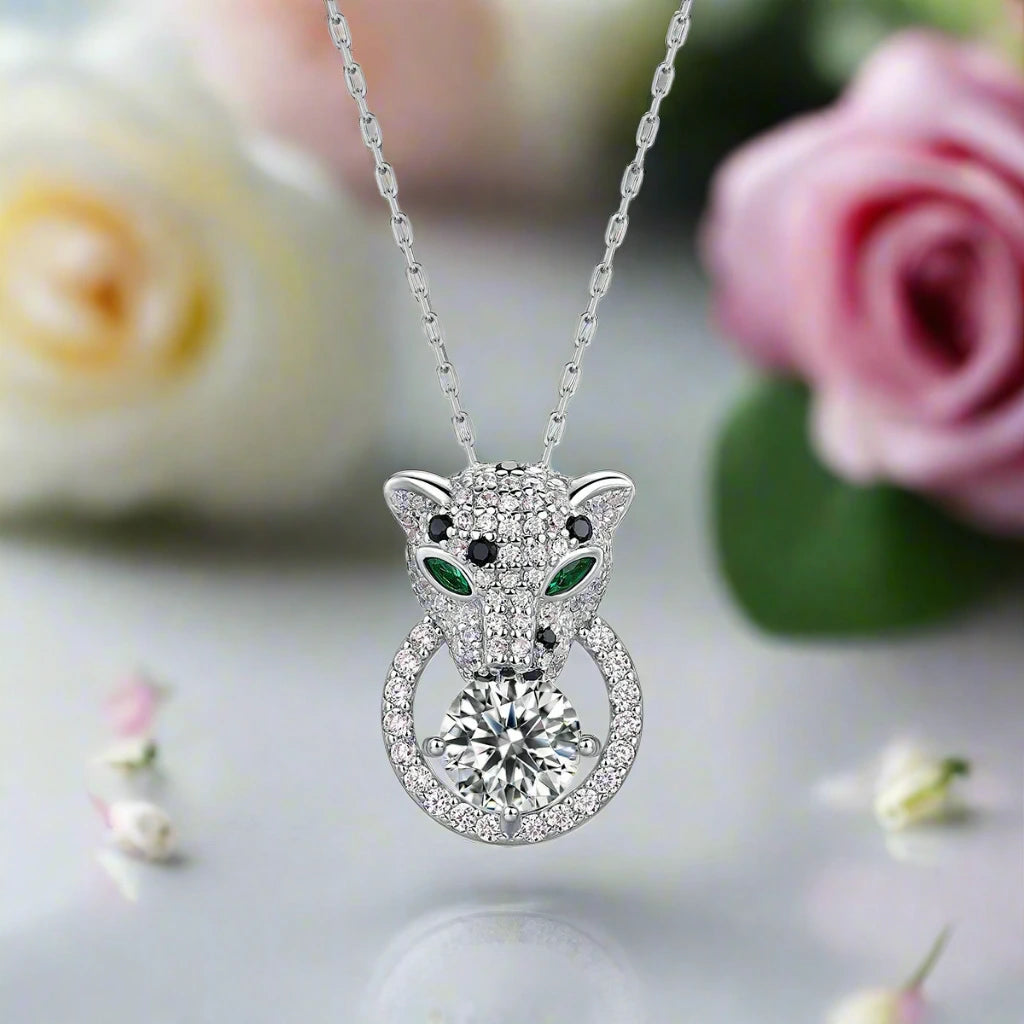 Leopard Head Diamonds Punk Necklace-Black Diamonds New York