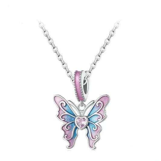 Pink Heart Cut Diamond Butterfly Pendant Necklace-Black Diamonds New York