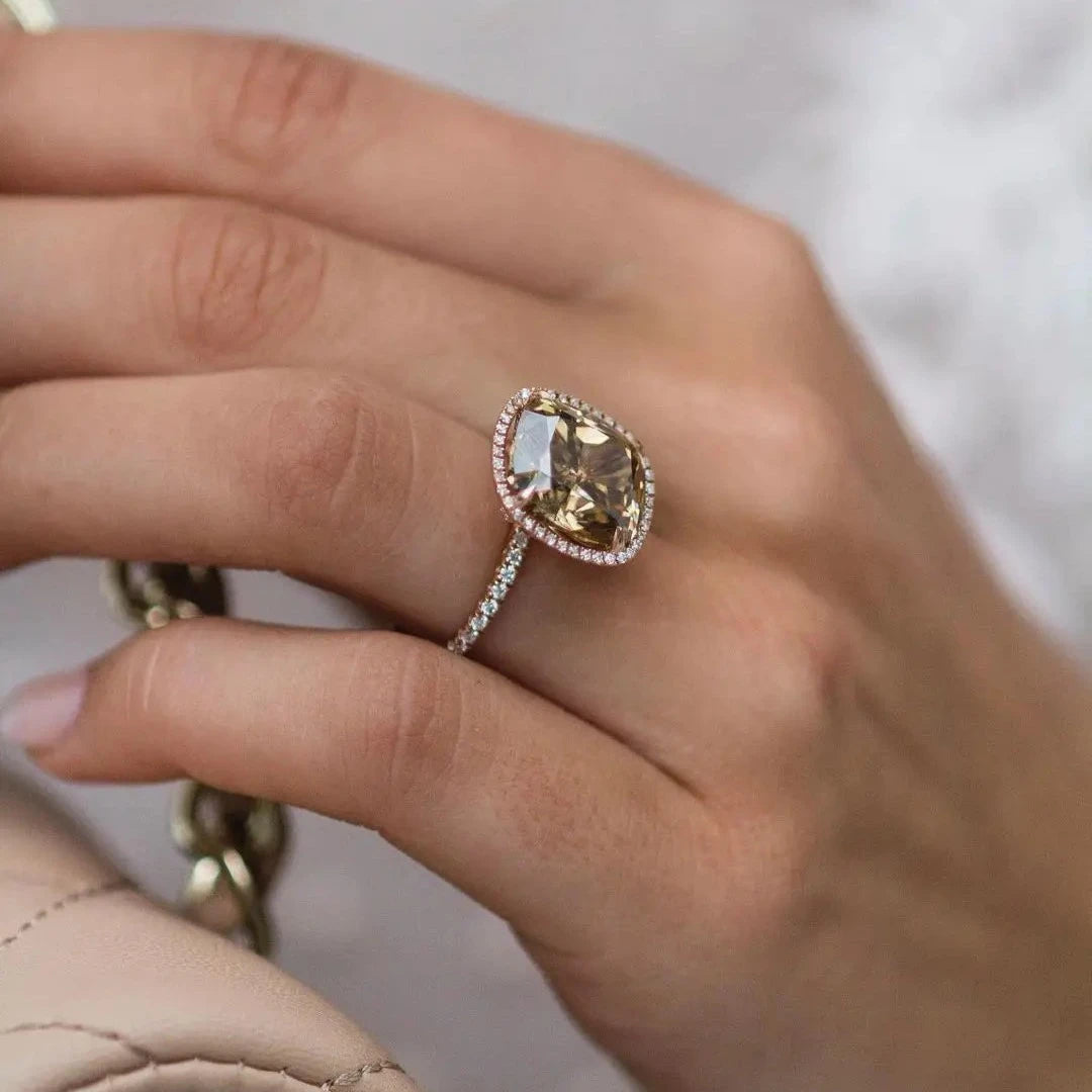 18k Rose Gold Cushion Cut Moissanite Halo Engagement Ring-Black Diamonds New York