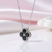 Platinum Overlay Four-Leaf Clover Certified Moissanite Necklaces-Black Diamonds New York