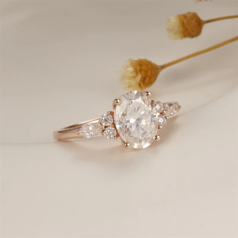 Solid 18K Rose Gold 1.5 Ct Oval Moissanite Engagement Ring-Black Diamonds New York