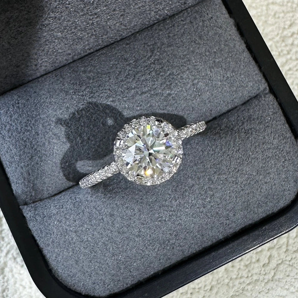 1.0 Ct Round Cut Moissanite Diamond Halo Engagement Ring-Black Diamonds New York