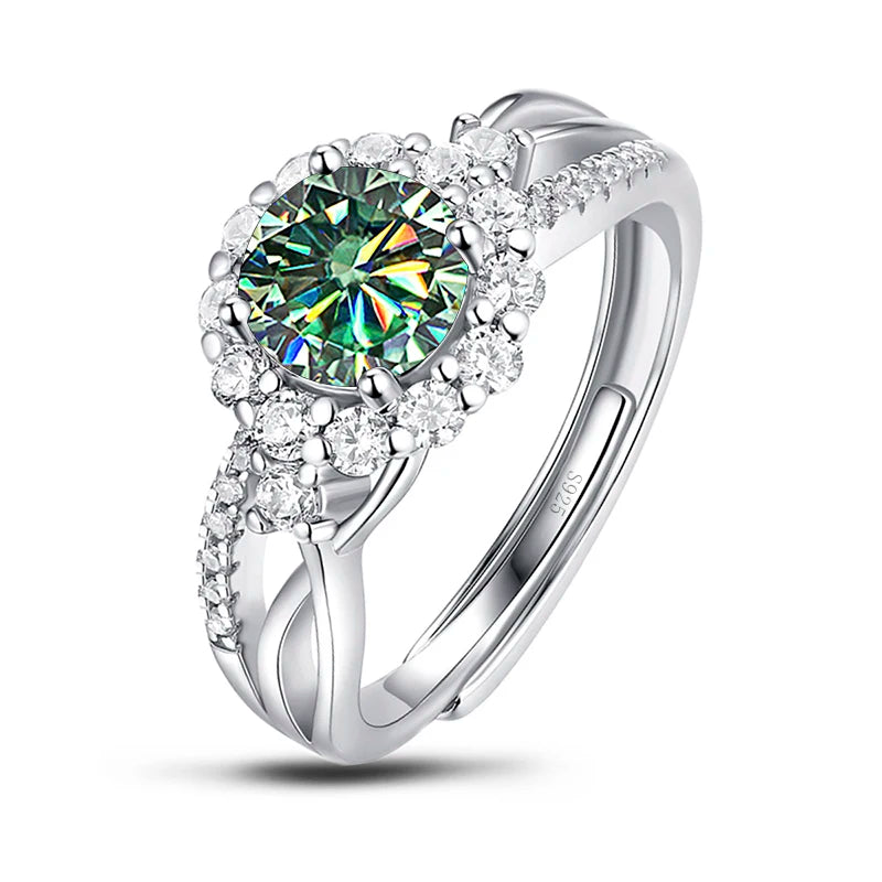 Double Shank 1.0 Ct Round Cut Moissanite Diamond Halo Engagement Ring-Black Diamonds New York