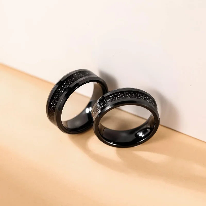 High Polished Beveled Edge Tungsten Wedding Band with Black Sandstone Inlay-Black Diamonds New York
