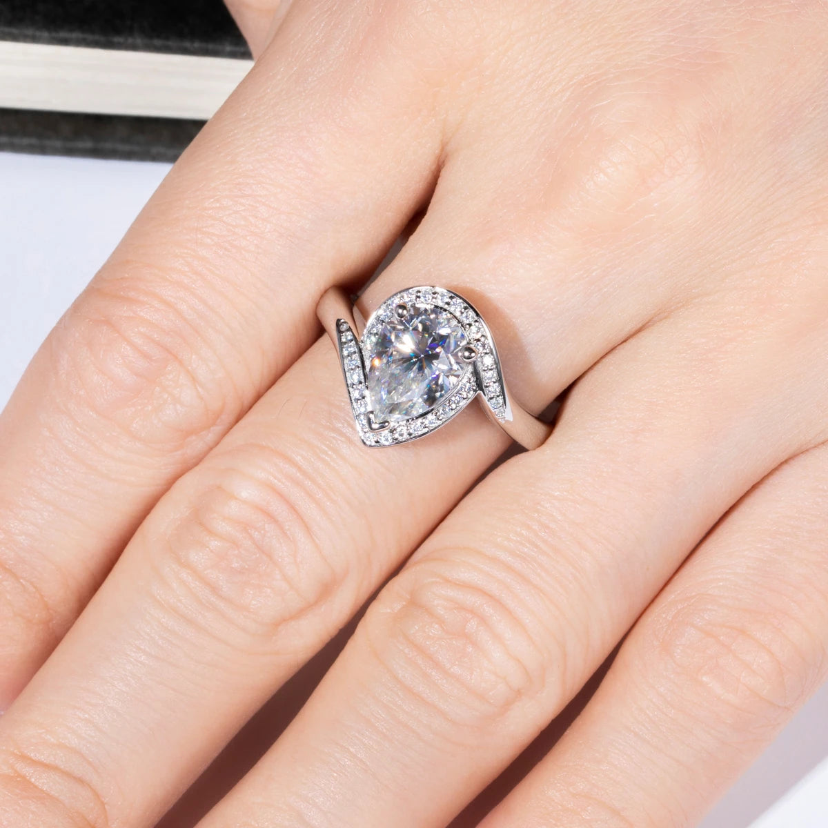 2.5 Ct Pear Cut Moissanite Halo Engagement Ring-Black Diamonds New York