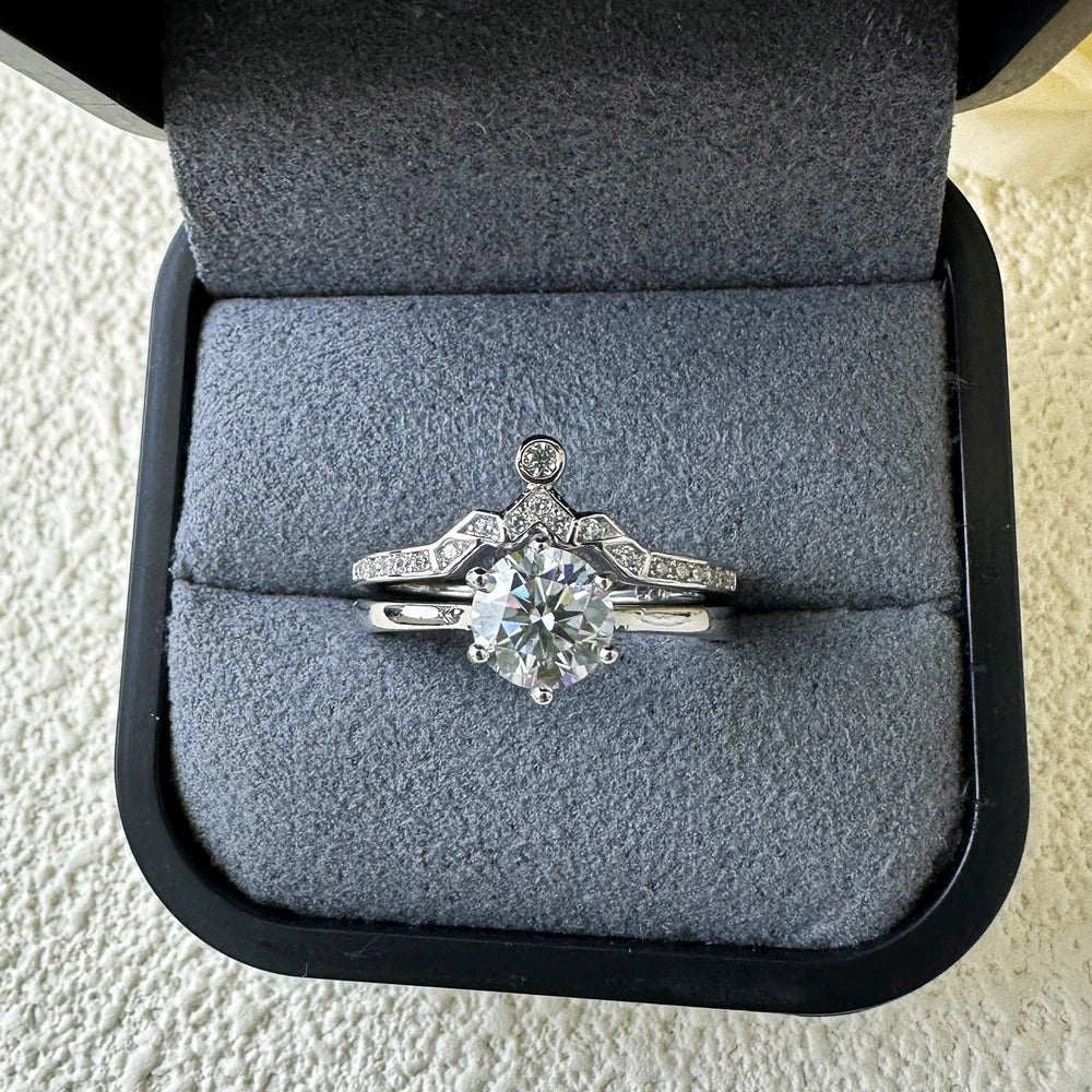 1.0 Ct Round Cut Moissanite Diamond Engagement Ring Set-Black Diamonds New York